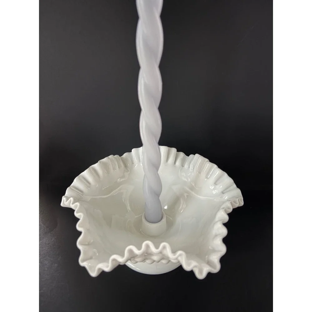 Fenton Hobnail | White Milk Glass | Ruffled Pedestal Candle Holder | Centerpiece